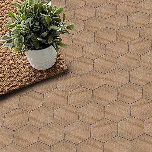 Adesivo per pavimenti in vinile, impermeabile, antiscivolo, esagonale, per soggiorno, cucina, bagno, pavimento, piastrelle, stciker, autoadesivo, 20 x 23 x 10 pezzi, in legno