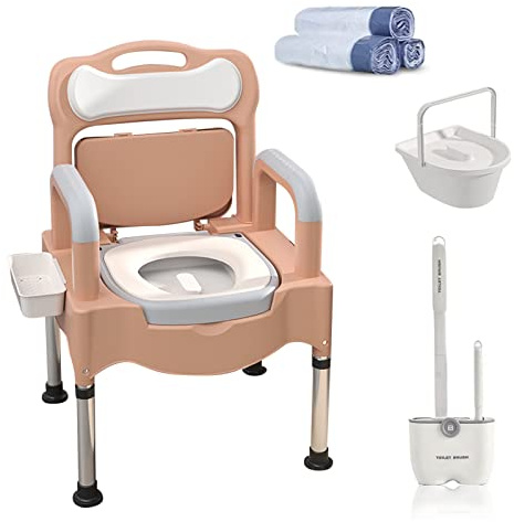 Bedside Commodes, 16 Toilet Chair Seat with Handles, Adjustable Mobile Portable Toilets, Anti-Slip and Anti-Rollover, Adult Potty Chair Load 660 Lb for Seniors Disabilities Elderly & Others