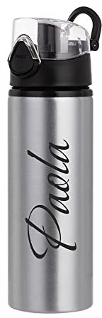 Borraccia Bottiglia Alluminio 750ml Tappo a Scatto Personalizzata Con Nome (Nero)