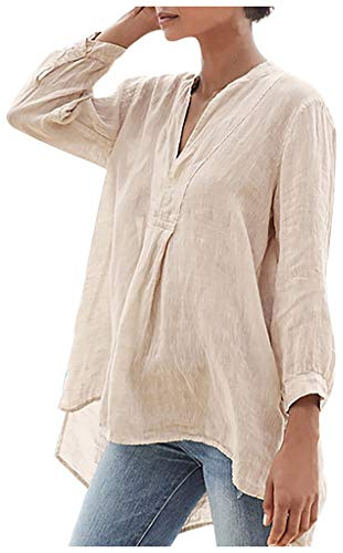Leinen Bluse Damen Sommer Langarm V-Ausschnitt Grosse Grössen Leinentunika Leinenoberteile Leinenbluse Einfarbig Tshirt Loose Elegant Oberteile Pullover T-Shirts Tops
