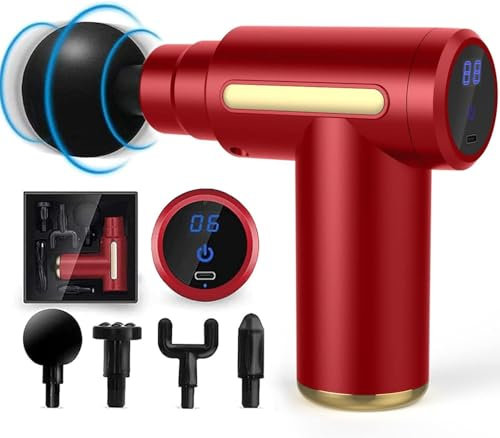 SHAVINGFUN Massage Gun, Mini Massage Gun, 6 Speeds, 4 Massage Heads, 1800mAh Battery, Type-C Charging, Super Quiet (Red)