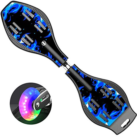 Bueuwe Waveboard Kinder ab 10 Jahre, Streetsurfing Snakeboard Waveboards mit Leuchtrollen, Skateboard für Kinder und Jugendliche, Bis 129 kg, 87x23x12,5 cm,Blau