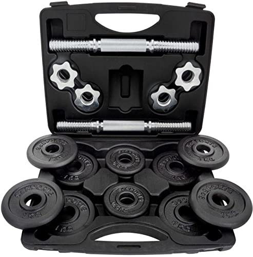 ScSPORTS® Kurzhanteln - Set, 15 kg, mit Koffer, Verstellbar, 4x0,5 / 8x1 kg, Gusseisen, 30mm, Sternverschluss, Schwarz - Kurzhantel Set, Hantelset, Kurzhantelset, Kurzhantelstange, Home Gym, Fitness