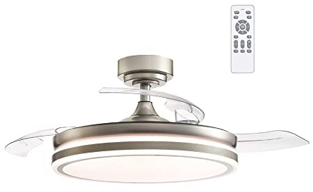 wonderlamp - Ventilador techo con Aspas Retráctiles Perla, Ventilador de techo con luz Led y mando, Motor DC Silencioso, 3 CCT Regulable 72W, Níquel