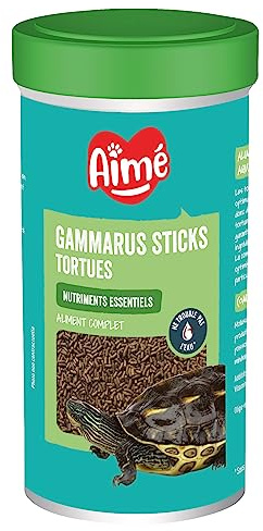 Aimé | Sticks Gammarus | Nourriture Tortue Aquatique | Aliment Complet | A Base de Nutriments Essentiels | Mollusques, Crustacés, sous-Produits d'origine Végétale et Vitamines | 190 g | 500 ML