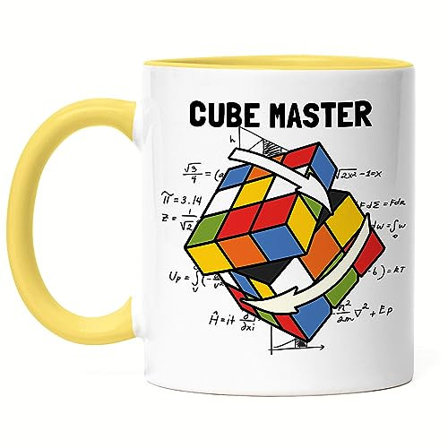 Hey!Print Cube Master Zauberwürfel Tasse Gelb Rubik Cube Magic Würfel Retro Rubi Vintage Nerd