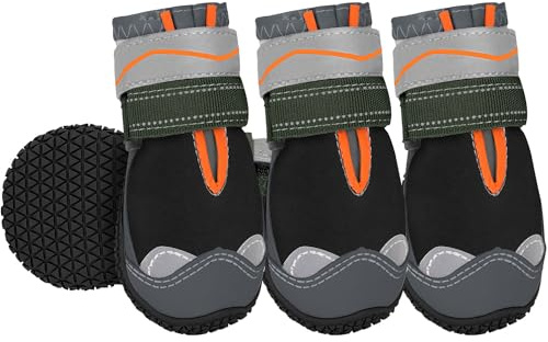 Eyein 4 Stück Hundeschuhe Pfotenschutz, Wasserabweisend & Reflektierend | Rutschfester Sohle und Doppelt Verstellbare Klettverschlüsse für Innen & Outdoor Wanderungen, Kälte/Wärme (Schwarz, Größe 2)