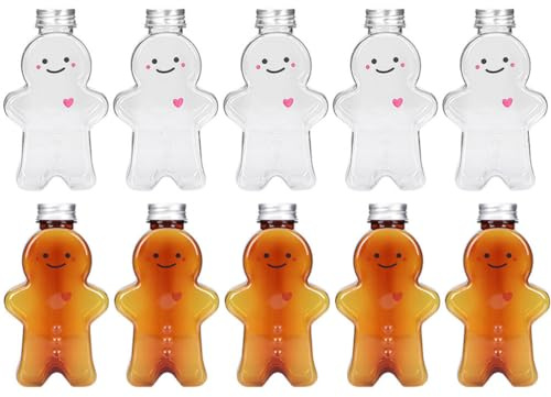 Cabilock 10Stücke Weihnachten Wiederverwendbar Saftflaschen zum Befüllen Smoothie Weihnachten Lebkuchenmann Flaschen Leere Milchflaschen Transparente Milch Trinkflaschen Getränkeflaschen(500ml)