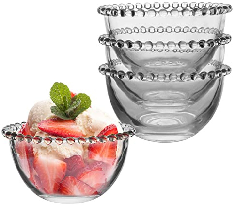 Dibor Beaded Glass Bowl Set for 4 Beaded Edge Dessert Bowls Crockery Set