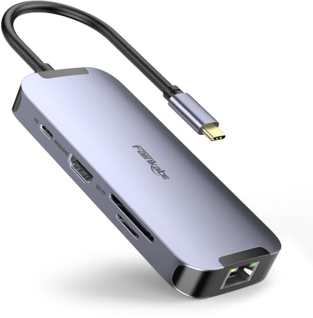USB C Hub, 8 in 1 USB C auf USB Docking Station kompatibel für MacBook Pro/Air und More, USB C auf HDMI 4 K @ 60 Hz Adapter mit PD,2 USB 3.0, Datenübertragung, SD/TF Card Reader, HDMI und Ethernet