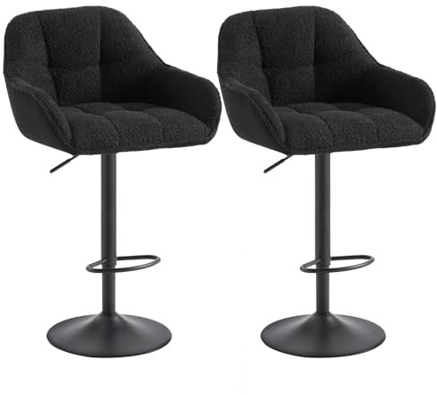 WOLTU Barhocker 2er Set, Barstuhl höhenverstellbar, Küchenhocker Bistrohocker Tresenhocker mit Lehne Fußstütze, drehbar, gepolstert, Chenille Cord Metall, Schwarz, BH400sz-2