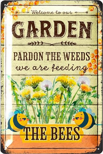 LANOLU Vintage-Blechschilder – Bienen-Bauernhaus-Metallschild, lustiges dekoratives Schild für Veranda, Terrasse, 30,5 x 20,3 cm