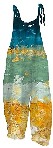 RMBLYfeiye Overall Kostüm Damen Rennfahrer Latzhose Grün Blumenmuster Kuschelig Jumpsuit Spaghetti Wide Leg Hosenanzug Racerback Rückenfrei Ärmelloser Onesie 3XL