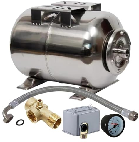 PAG Turbo GmbH® - 24L Edelstahl Druckkessel/Membrankessel mit Druckschalterset + Panzerschlauch für Hauswasserwerk