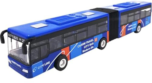 Toy Bus with Box, Pull Back Vehicle Alloy Diecast Car Toys, Mini Friction Powered City Play Set, Model Kids Gifts (Blue)