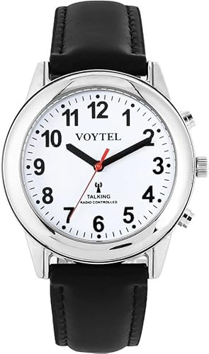 MAUJOY Orologio parlante da uomo per anziani ciechi con disabilità visiva, voce forte e chiara,parla tedesco, Nero-a, Classico