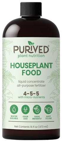 Purived 16oz All-Purpose Liquid Plant Fertilizer - Makes 50 Gallons, for Indoor Houseplants, All-Natural, Groundwater Safe, Made in USA