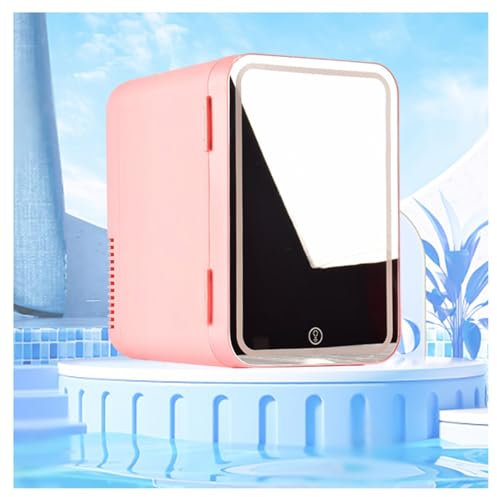 HAZARA Petit RéFrigéRateur CosméTique, 8L,avec Miroir De Courtoisie LED Petit Frigo Pas Cher, Voiture,Maison,Chaud Et Froid 2 en 1 Frigo Petit, pour Le Bureau Ou en Voyage,Pink