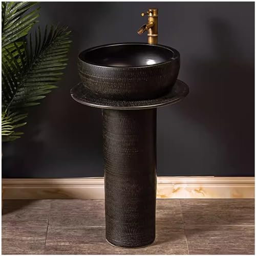 ZTGL Design Retro Säulenwaschbecken Waschbecken mit Standsäule Handwaschbecken Kaolin Clay Keramik Zylinder Waschbecken mit Wasserhahn Und Abflussgarnitur,B,Without Mirror