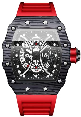 OIDEA Reloj Engranaje Analógico Hombre: Relojes de Deportivo Cuarzo Rectangular para Caballero Resistente al Agua Puntero Luminoso Calendario Correa de Silicona - para Ocio Aire Libre Regalos