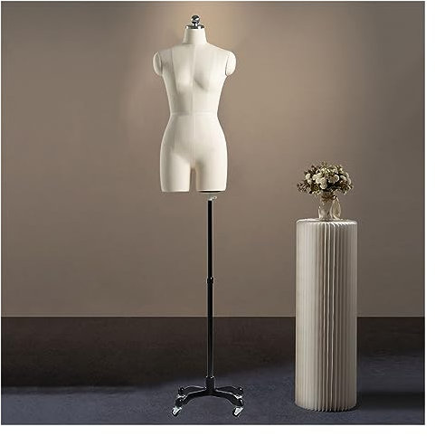 TETEOLALA Weibliche Schneiderpuppe, weibliche Schaufensterpuppe, Kleiderkörperform, Halbkörper, geteiltes Bein, höhenverstellbar, beweglicher Universalrad-Schaufensterpuppen-Torso