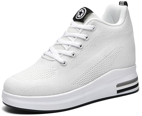 MIEHUIAI Baskets Compensées Femme Chaussure de Sport Plateforme Respirantes Sneakers Gym Fitness Casual Lacets Chaussures Talon de 8.5 cm à L'intérieur Hausse(Blanc 2408,37 EU)