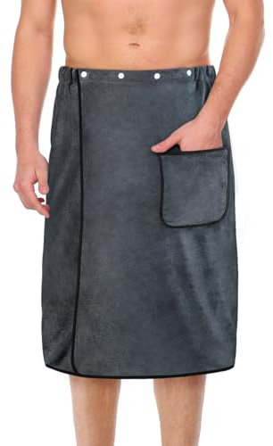 Aomig Saunakilt Herren Grau Elastisch Verdicktes Badetuch Verstellbare Größe Schnapp-Badetuch Kilt Herren Großes Schnell Trocknendes Saunatuch für Fitnessstudio Dusche Sauna Spa Strand (80 X 150 cm)