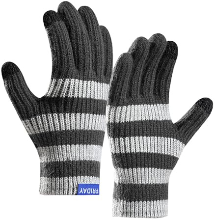YAMEIZE Touchscreen Striped Winter Strick Handschuhe - für Damen Herren Gestrickte Winter Warme Dicke Weiche Strick Handschuhe Touchscreen Fahren Im Freien