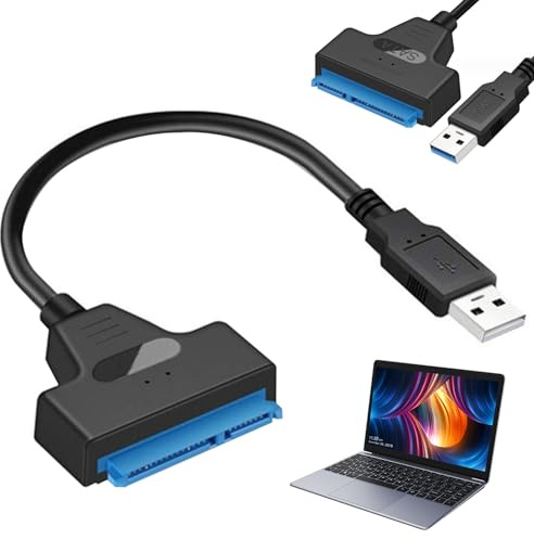 Adaptateur de Disque Dur vers USB, câble SATA vers USB 9.06 6 Gops 22 Broches USB 2.0 pour 2,5S SSD Externe HDD DRIDE to USB Adaptateur pour Ordinateur Portable, SATA vers USB, câble SATA vers USB