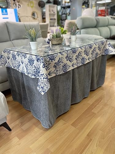 Ropa Chenilla de Mesa Camilla Rectangular (Gris) con 8 Pliegues - Incluye tapete Antimanchas Luxe - Varias medidas - Falda Mesa Camilla, Enaguillas, Ropa Chenilla (130 x 80 cm (72 cm de Alto))
