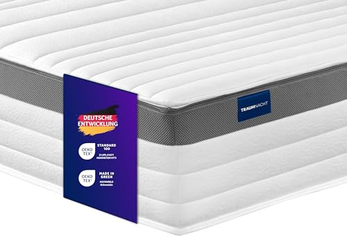 Traumnacht Premium 7-Zonen 500er Tonnentaschenfederkernmatratze, Härtegrad 2 (H2), 90 x 200 cm, Öko-Tex Zertifiziert, produziert nach deutschem Qualitätsstandard