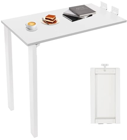 TkkMivcOC L-Shape - Tavolo pieghevole da parete con 2 gambe del tavolo, max. 60 kg, montaggio a parete, per cucina, camera da letto, soggiorno, ufficio, veranda, 75 x 40 x 74 cm, colore: Bianco
