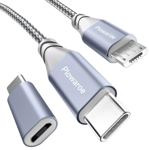 USB C to Micro USB Cable 5 m USB C to Small USB Adapter Android Charging Cable Compatible with Samsung Galaxy S20/S9/S9+/S10 Huawei HTC LG (Grey)