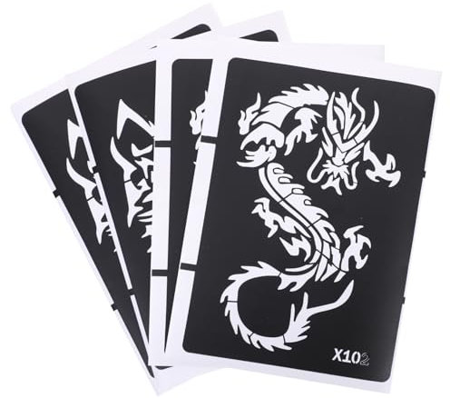 Vaguelly Schablonen Für Glitzertattoos 4 Stück Mit Drachen Und Tiger Motiven Wiederverwendbare Airbrush Vorlagen Für Nacken Arme Und Weitere Körperstellen