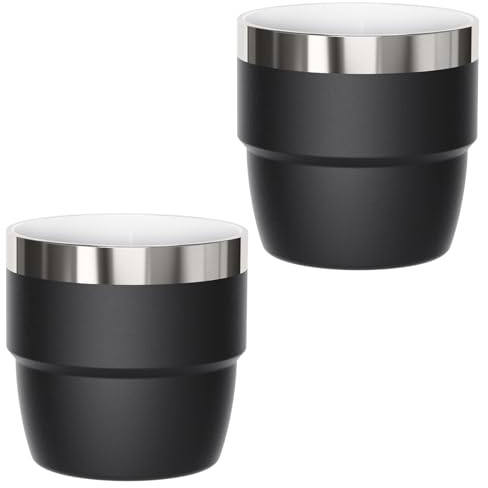 Cafezi 4 oz Small Espresso Cup, Ceramic-Lined 18/8 Stainless Steel, Double-Wall Vacuum Insulated, Stackable, Dishwasher Safe, Fits Most Espresso Machines, for Espresso Shots (Black, 2 Pack)