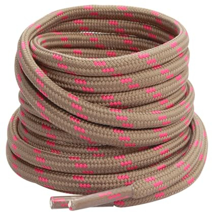 Gendewiner 1 Paio 140 cm Lunghi Marrone chiaro/Rosa Lacci Spessi Rotondi Corda per Scarpe da Trekking, Calcio, Lavoro - Compatibili con Asics, Lowa, Timberland, Adidas, Converse