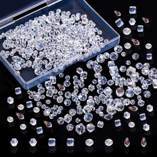 300 pcs de perles à enfiler, lot de perles en verre facettées avec trou - Perles en cristal pour création de bijoux, perles à paillettes pour fabrication de colliers, bracelets DIY