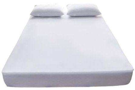 WDSBZNB Matratzenschoner Wasserdichter Matratzenbezug mit Reißverschluss, sechs Seiten, All-Inclusive-Matratzenschutz, gestepptes Spannbettlaken for Queen-Size-Betten(White,200x220x20cm)