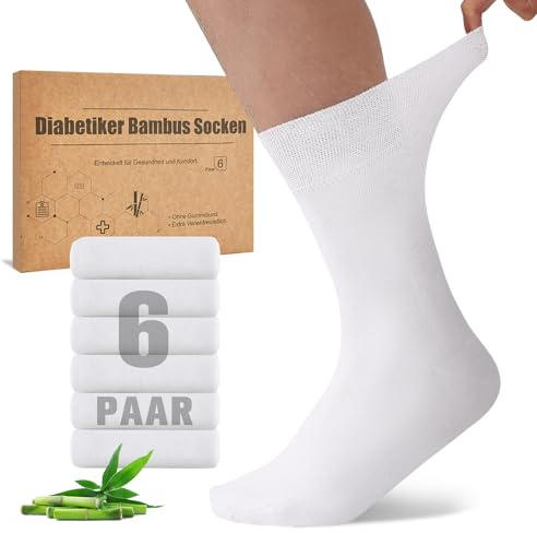 Niorasen Bambus Diabetikersocken, 6 par Diabetessockor utan Resår och Sömmar, Bambustrumpor, Läkarsockor, Hälsosockor med Bekväm Resår för Män och Kvinnor, Perfekta för Arbete, Promenader