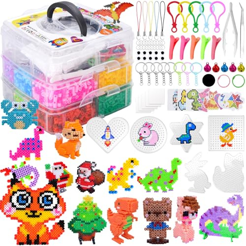 ZUSUZU Bügelperlen Set,11500+ Stück Steckperlen (5mm) mit Aufbewahrungsbox,Komplette Bügelperlen Set mit Steckplatten,Vorlagen und Zubehör,Bastelperlen Sets Kindern,Diy Bügelperlens Sets Spielzeug