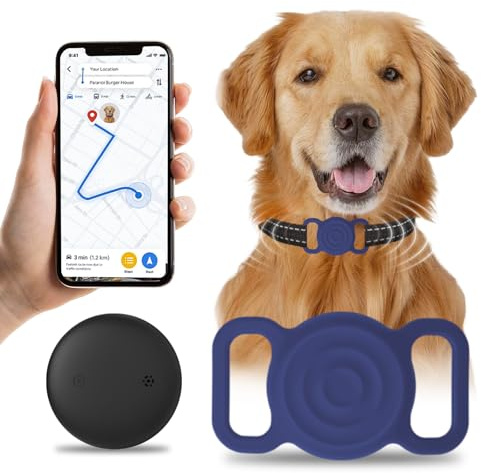 Fenshine - Localizzatore per cani e gatti, localizzatore GPS per gatti, con supporto in silicone, senza canone mensile, impermeabile, compatibile con Apple Airtag Find My (solo iOS), dispositivo di