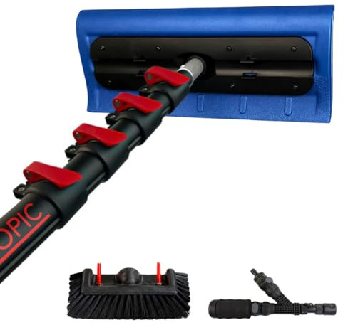 Aquascopic Manche Télescopique Aluminium 9 m avec Racloir à Neige – Outil 2-en-1 Léger, Résistant, Réglable pour Enlever la Neige sur Toit, Voiture, Camping-Car, Abri