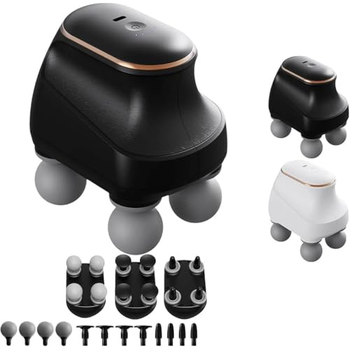 Chevaroo 4 Heads Massager, Chevaroo Horse Massager - 5 Adjustable Levels & Interchangeable Heads for Customized Massage, Mini-Massagegerät, elektrisches Handmassagegerät für Rücken, Nacken (Schwarz)