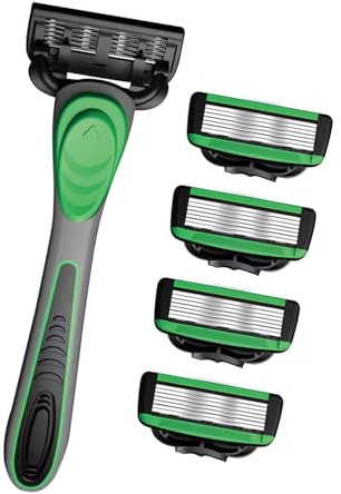 Efficiente set di rasatura a umido per uomo, rasoio a mano a 7 strati con comoda impugnatura in gomma e 5 lame di ricambio