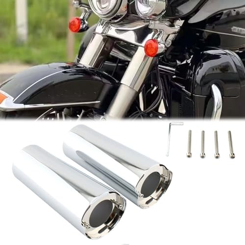 FINMOKAL 2 Stück/Set Motorrad Chrom Vordergabel obere Schieberabdeckung Gabel Stiefel Schieberschale kompatibel mit Harley Touring Street Glide Road King Fat Boy ab 2014