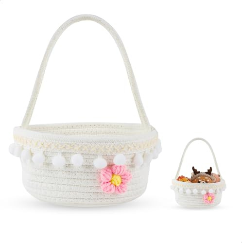 Geschenkkorb Leer, Präsentkorb Leer mit Henkel, Geschenkkörbe Wiederverwendbar, Korb Geflochten für Geburtstage, Hochzeiten, Ostern, Thanksgiving und Weihnachten, Deko Korb, 18 * 18 * 10cm