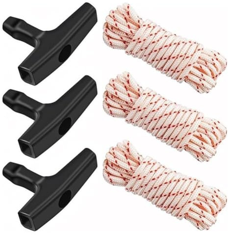 Gettimore Kit de cuerda de arranque de retroceso, paquete de 3 unidades, cable de tracción de 10 m con mango para motosierra, cortacésped, soplador de hojas, compatible con motores de 3 mm, 3,5 mm, 4