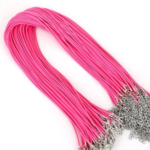 100 st justerbara halsbandskedja i vaxad bomull med karbinlås for smyckestillverkning(Fuchsia,2mm)