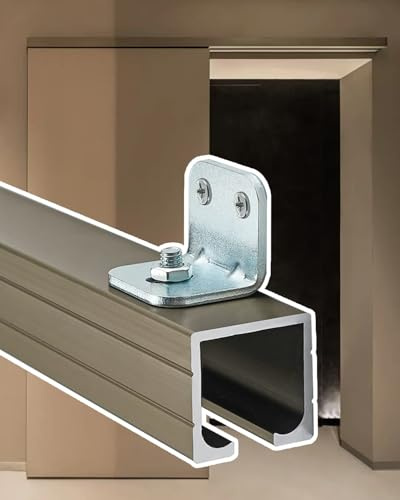 Rail Porte Coulissante Kit de Rails de Porte Coulissante de Grange en Bois à Montage Supérieur/Latéral, Quincaillerie pour Porte Pliante à Miroir avec Rails, Goulotte de Porte(105cm/41.3inch/3.4ft)