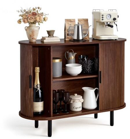 VEVOR Buffet Cabinet, 40 Sideboard Cabinet with Storage, Mid Century Modern Cabinet with Adjustable Shelves & Sliding Doors, Sideboard Buffet for Hallway, Entryway, Living Room, or Kitchen, Walnut